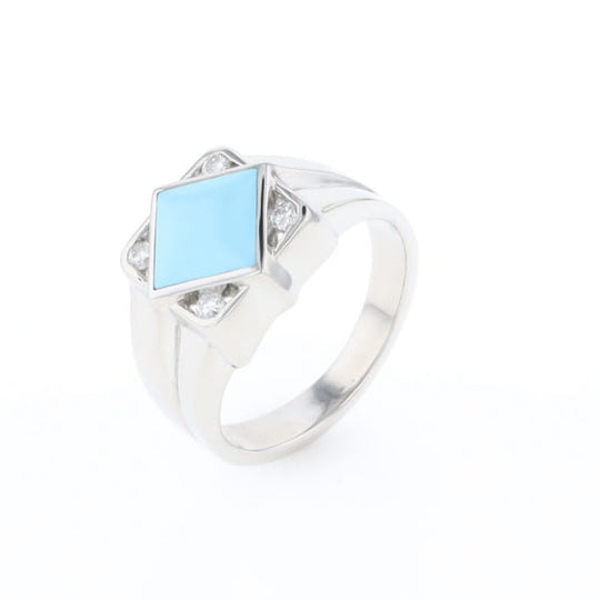 Natural Sleeping Beauty Turquoise ring diamond shape inlaid design with .16ctw round diamonds