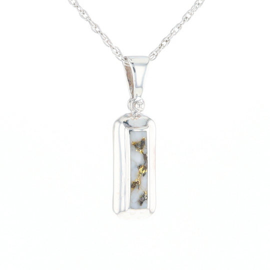 Sterling Silver Gold Quartz Invlaid Rectangle Bar Pendant - G3