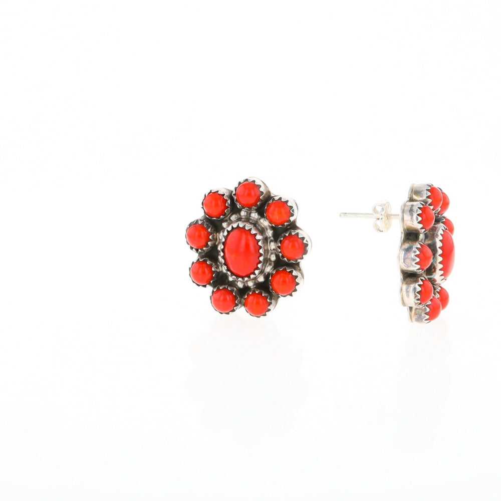 Coral Cluster Flower Stud Earrings