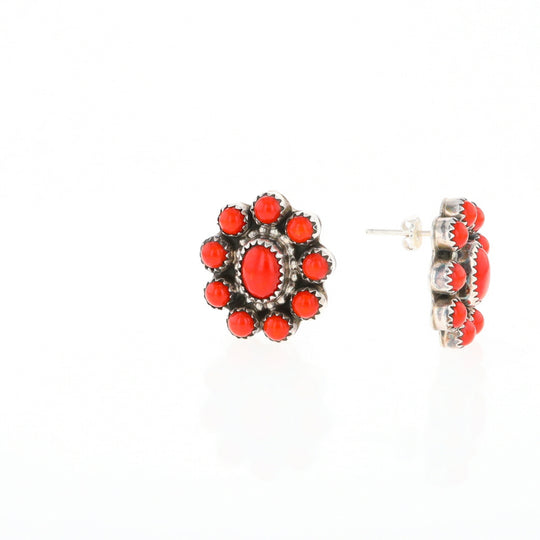 Coral Cluster Flower Stud Earrings