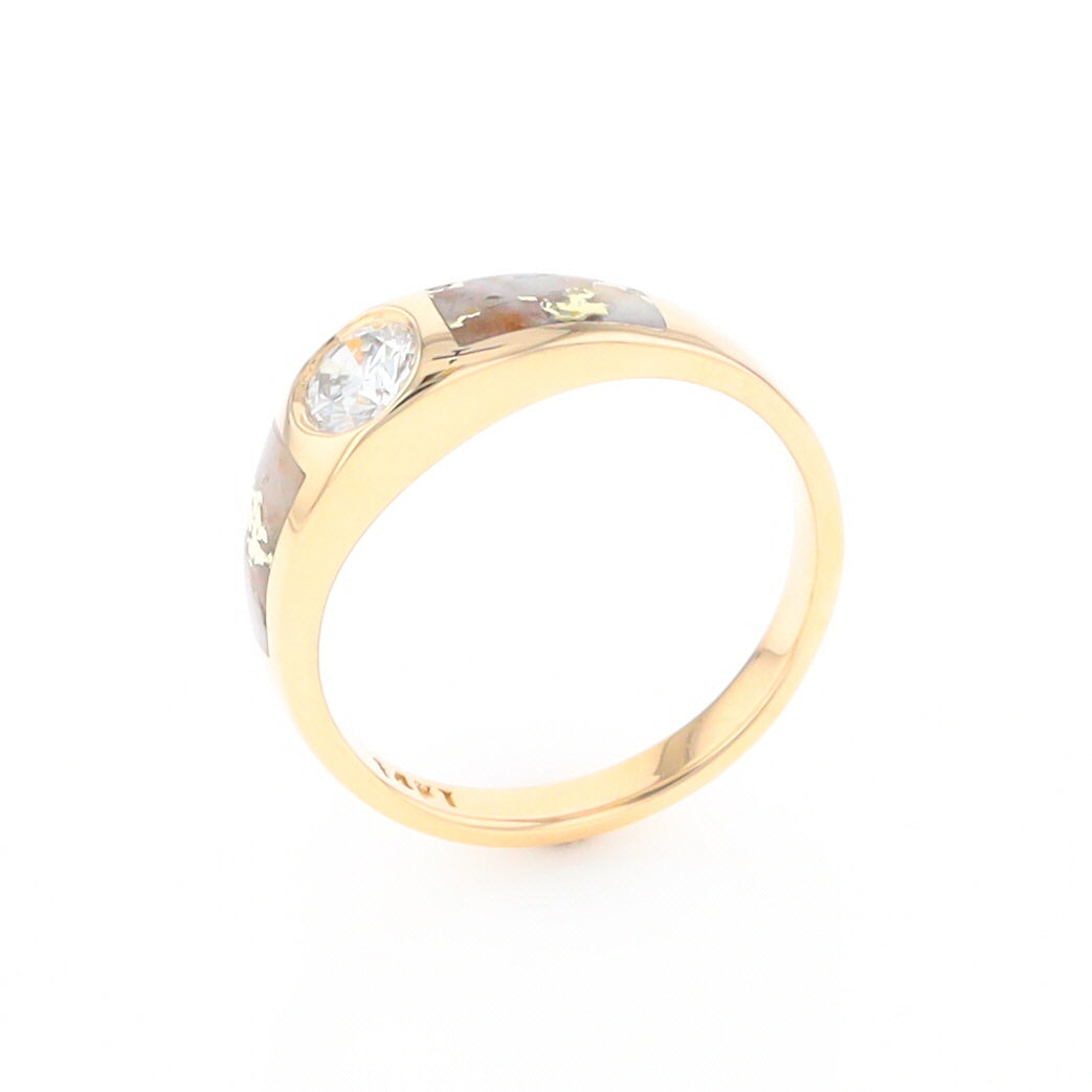 Gold Quartz Ring Double Sided Inlaid with a .61ct Round Diamond