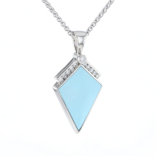 Sleeping Beauty Turquoise Kite Shaped Inlaid Pendant with 0.19ctw Diamonds