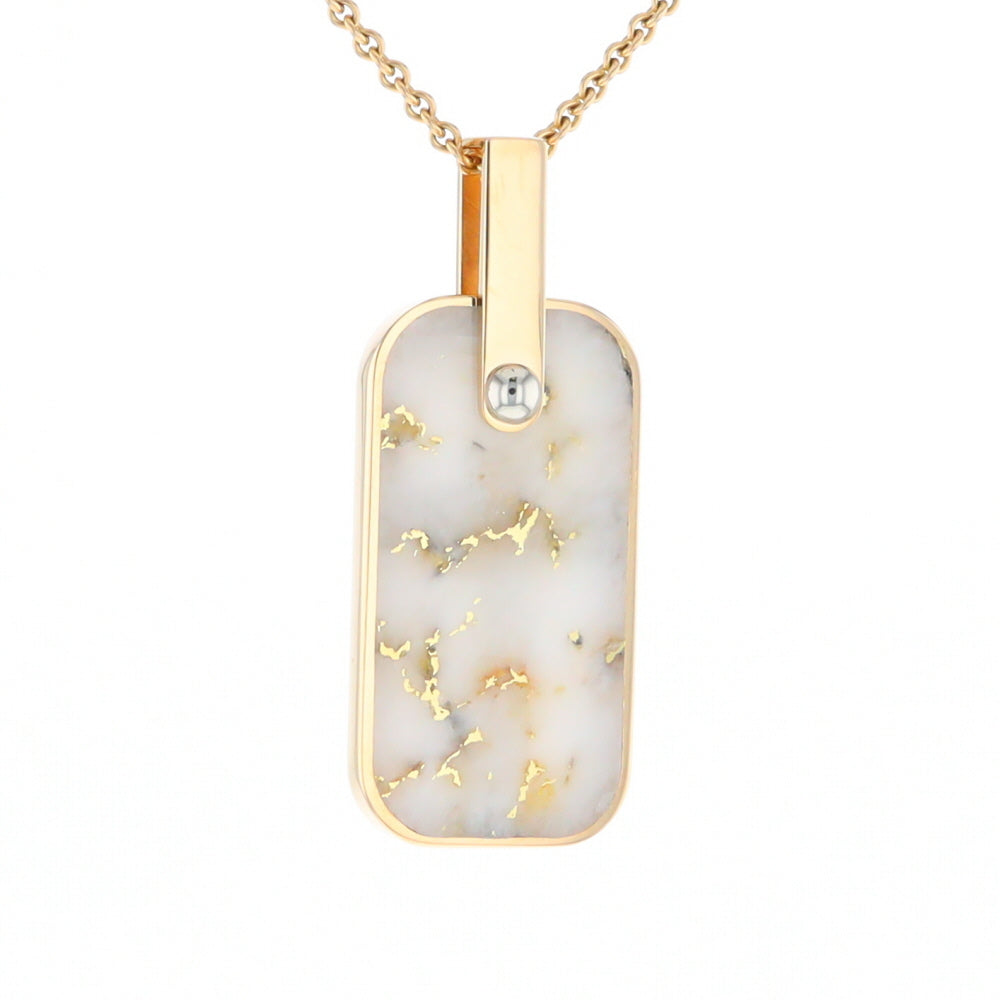 Gold Quartz Necklace Dog Tag Double Sided Inlaid Cross Pendant