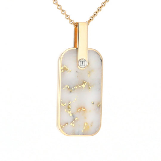 Gold Quartz Necklace Dog Tag Double Sided Inlaid Cross Pendant