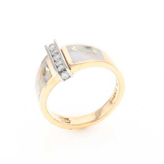 Gold Quartz Ring Double Sided Inlaid Design with .23ctw Diamonds