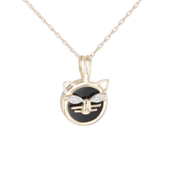 Onyx Cat Pendant with Diamond Eyes