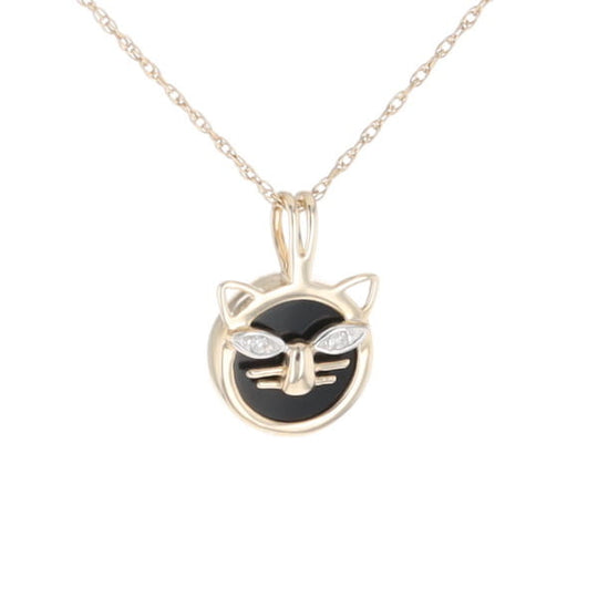 Onyx Cat Pendant with Diamond Eyes