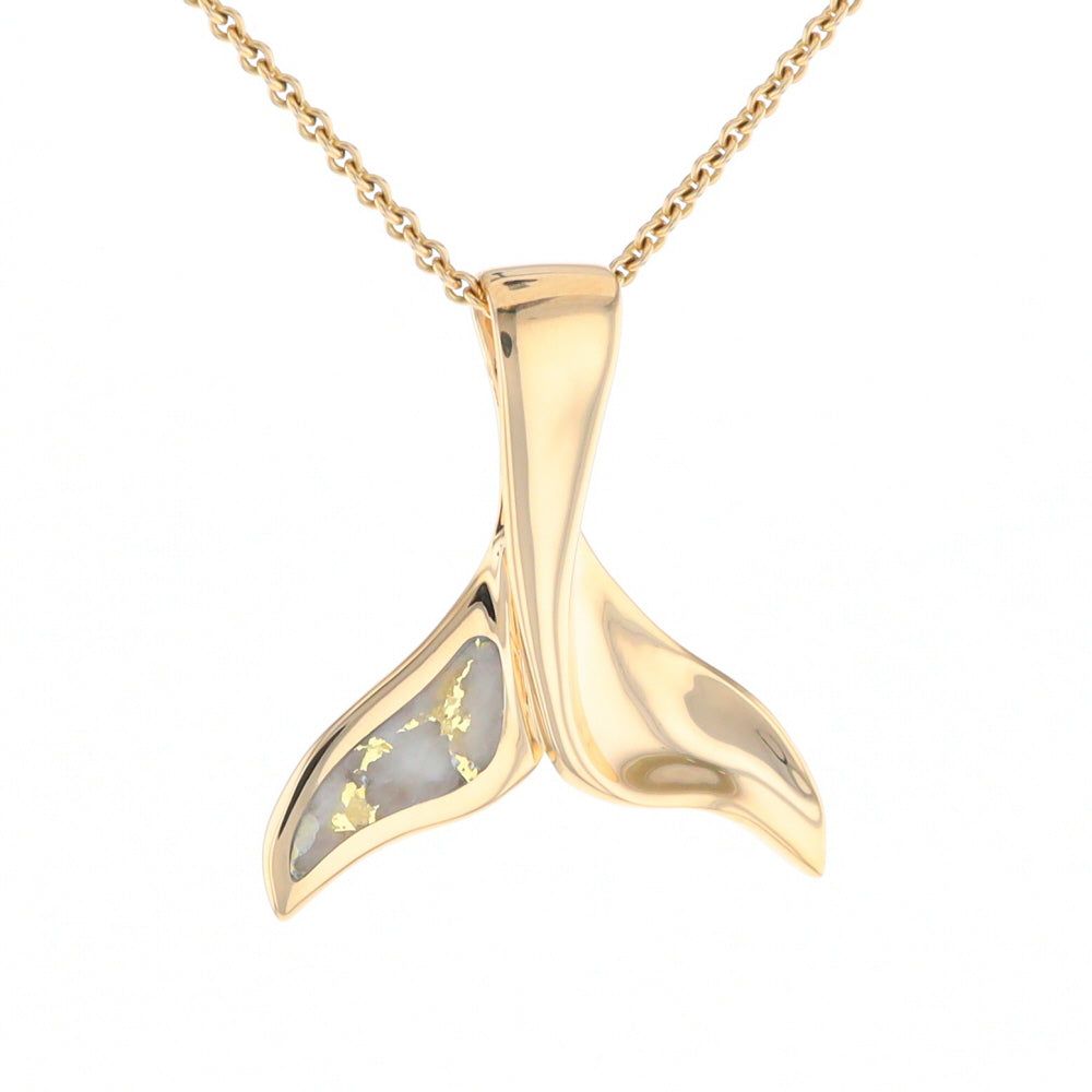 Whale Tail Natural Gold Quartz Single Side Inlaid Pendant