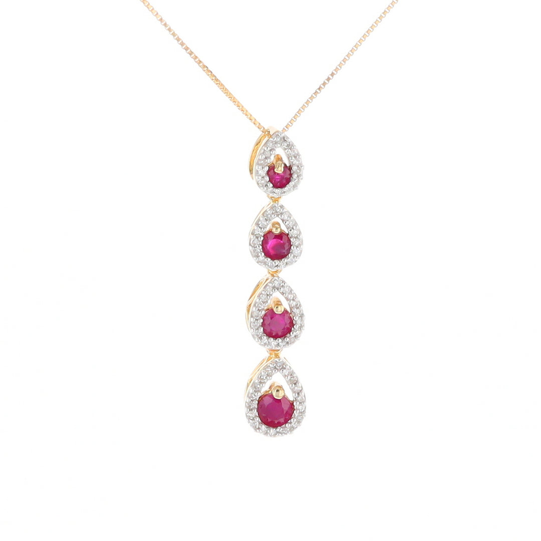 Ruby Drop Necklace with Pear Shaped Diamond Halos