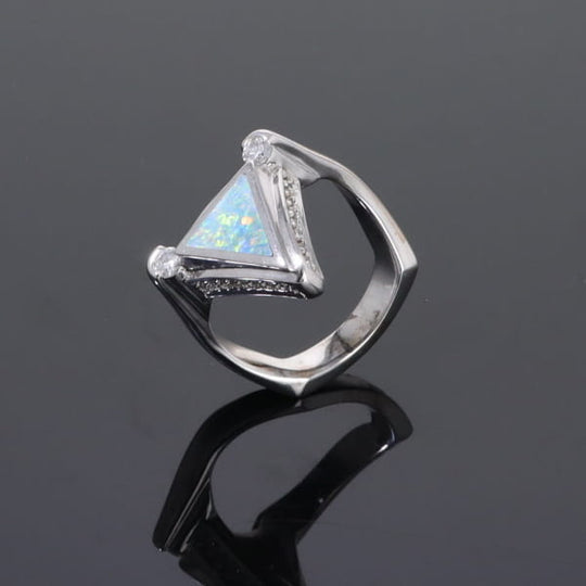 Opal Rings Triangle Inlaid Design with .31ctw Round Diamonds