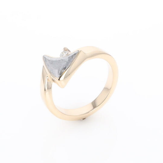 Meteorite Ring Boat Sail Inlaid Design with .04ctw Round Diamond