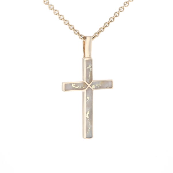 Gold Quartz Pendant 4 Section Inlaid Cross Pendant