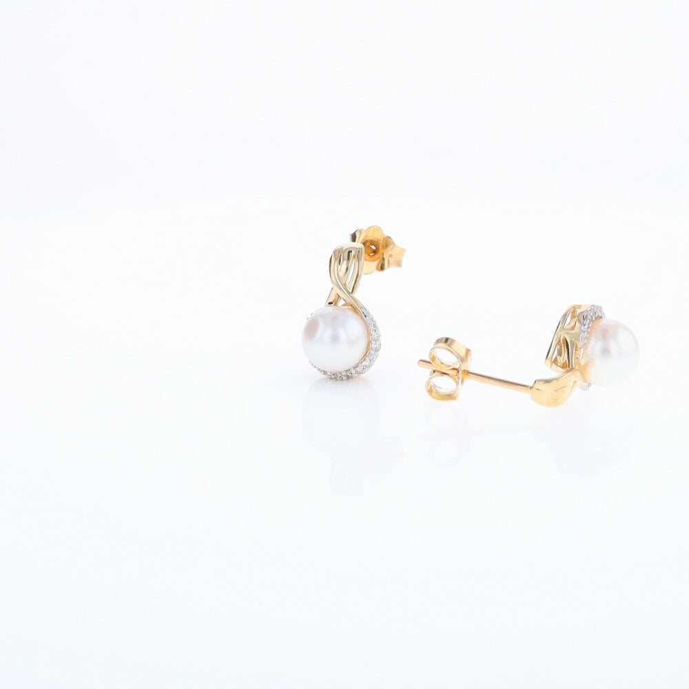 Pearl Drop Earrings with Diamond Halos