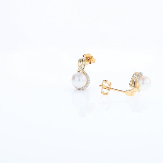 Pearl Drop Earrings with Diamond Halos
