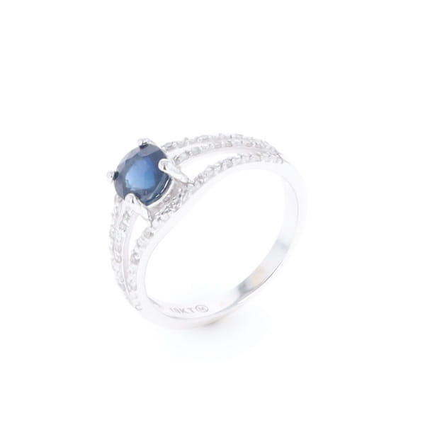 Blue Sapphire Triple Shank Ring With Accent Diamonds