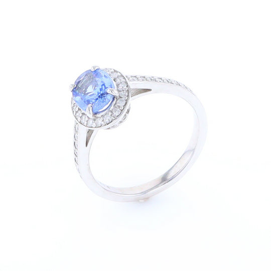 Oval Ceylon Sapphire with Diamond Halo Ring