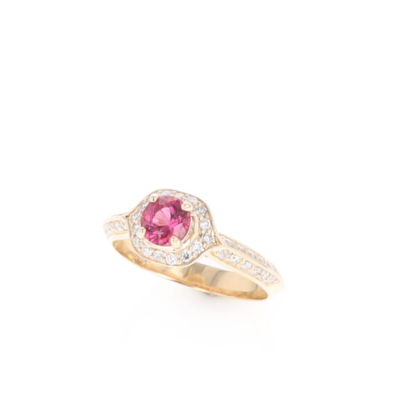 Peaked Halo Pink Tourmaline & Diamond Engagement Ring