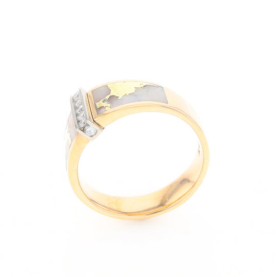 Gold Quartz Ring Double Sided Inlaid with .19ctw Round Diamonds