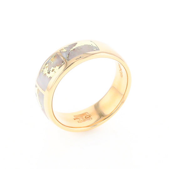 Gold Quartz Ring 3 Section Rectangle Inlaid Band