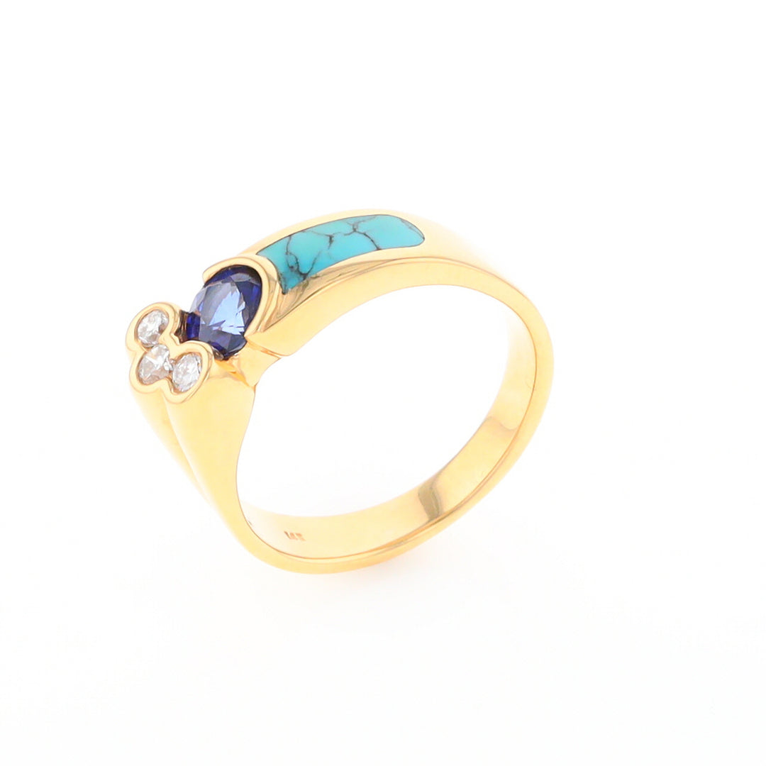 Turquoise Inlaid Ring with Sapphire and 0.23ctw Diamonds