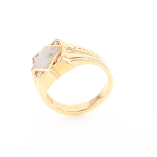 Gold Quartz Mens Ring with Diamond Accents