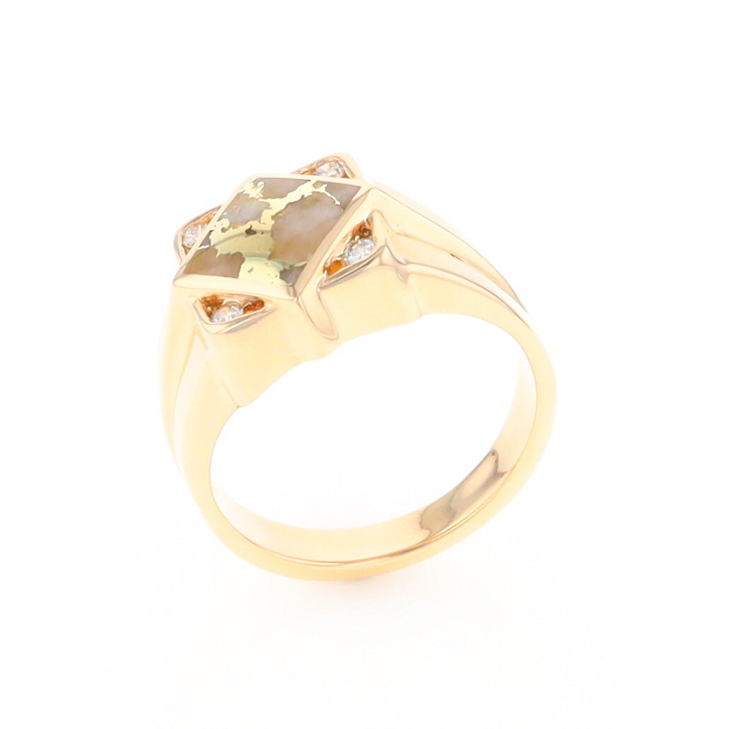 Gold Quartz Mens Ring with Diamond Accents