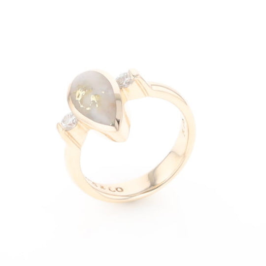 Gold Quartz Ring Pear Shape Inlaid with .18ctw Round Diamonds