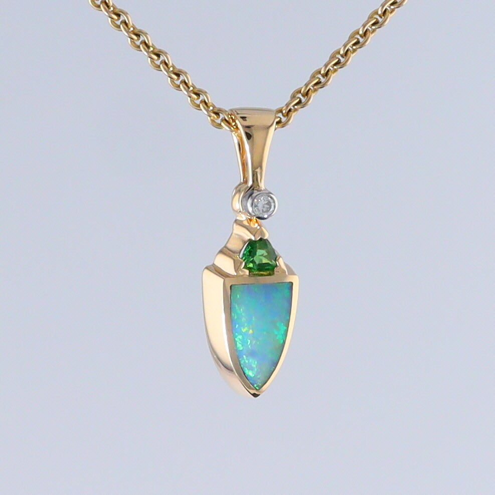 Opal Shield Pendant with Tsavorite