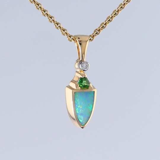 Opal Shield Pendant with Tsavorite