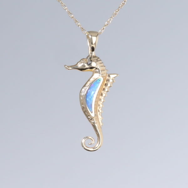 Opal Pendant Inlaid Realistic Sea Horse Design