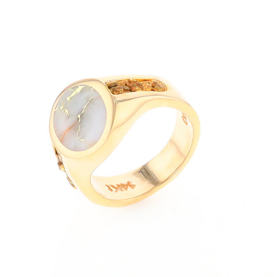 Oval Gold Quartz Inlaid Ring with Natural Gold Nuggets G2 Quality