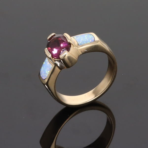 Opal Rings 2 Section Inlaid Design with Oval Pink Tourmaline