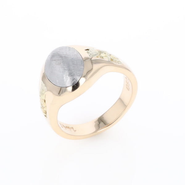 Oval Meteorite Inlaid Ring with Natural Gold Nuggets