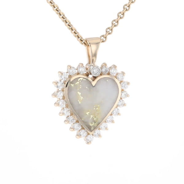 Gold Quartz Heart Shape Inlaid .55Ctw Diamond Pendant