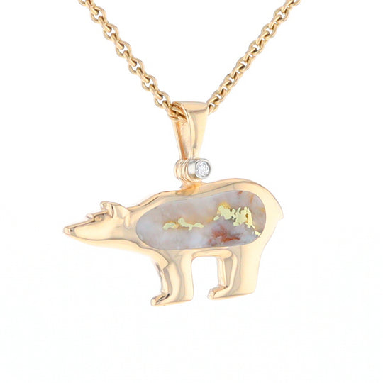 Gold Quartz Inlaid Polar Bear Pendant