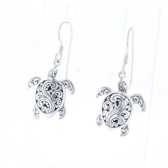 Silver Turtle Dangle Earrings