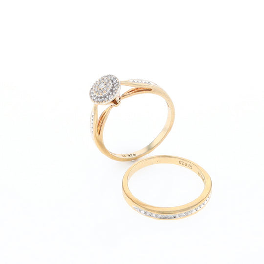 Gold Plated Silver Diamond Engagement Ring Set