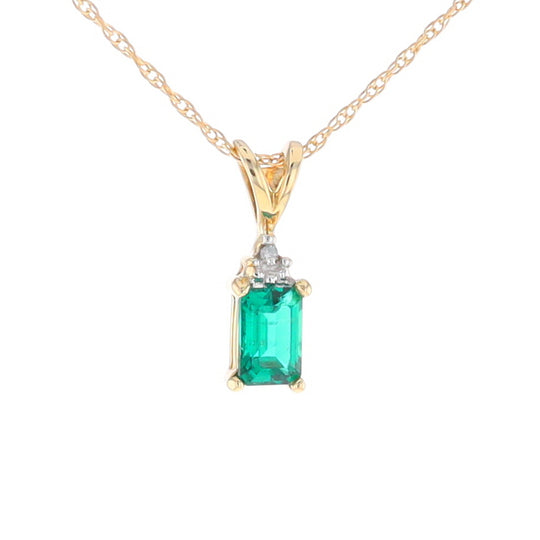 Synthetic Emerald Pendant with Diamond Accents