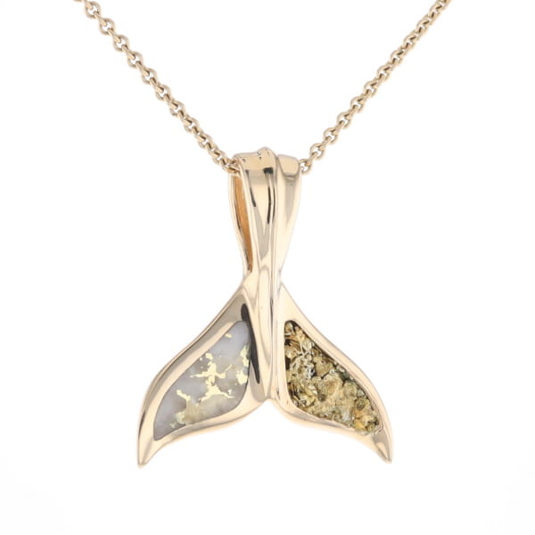 Whale Tail Necklaces Natural Gold Quartz and Nuggets Inlaid Pendant