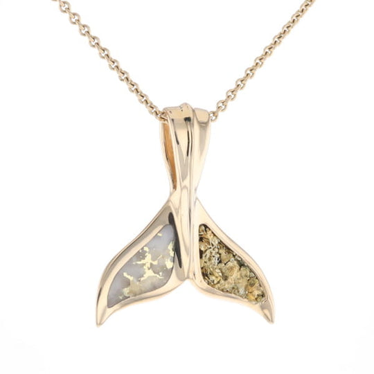 Whale Tail Necklaces Natural Gold Quartz and Nuggets Inlaid Pendant