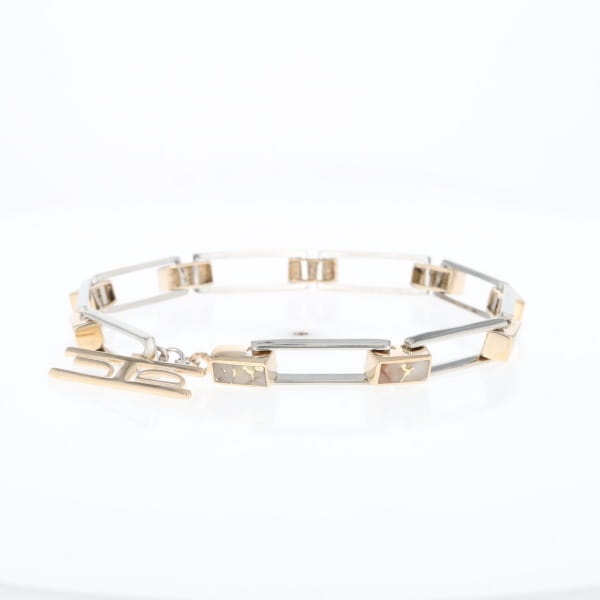 Gold Quartz Bracelet Rectangle Link Inlaid with Toggle Clasp G2