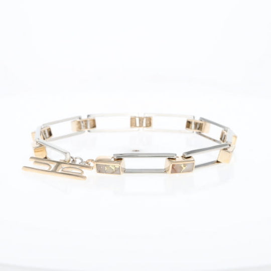 Gold Quartz Bracelet Rectangle Link Inlaid with Toggle Clasp G2