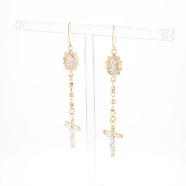 Gold Plated Virgin Mary and Crucifix Dangle Earrings