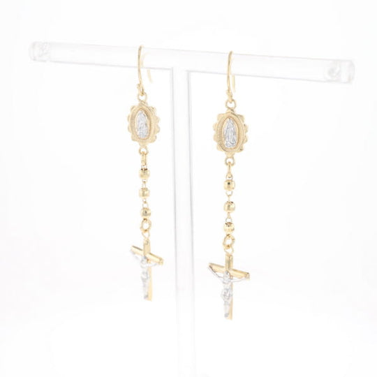 Gold Plated Virgin Mary and Crucifix Dangle Earrings
