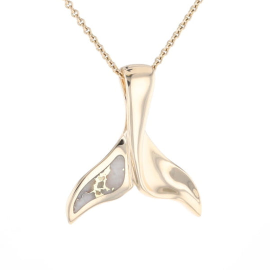 Whale Tail Natural Gold Quartz Single Side Inlaid Pendant