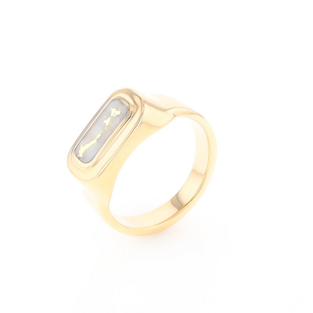 Gold Quartz Ring Oval Inlaid Design - G2