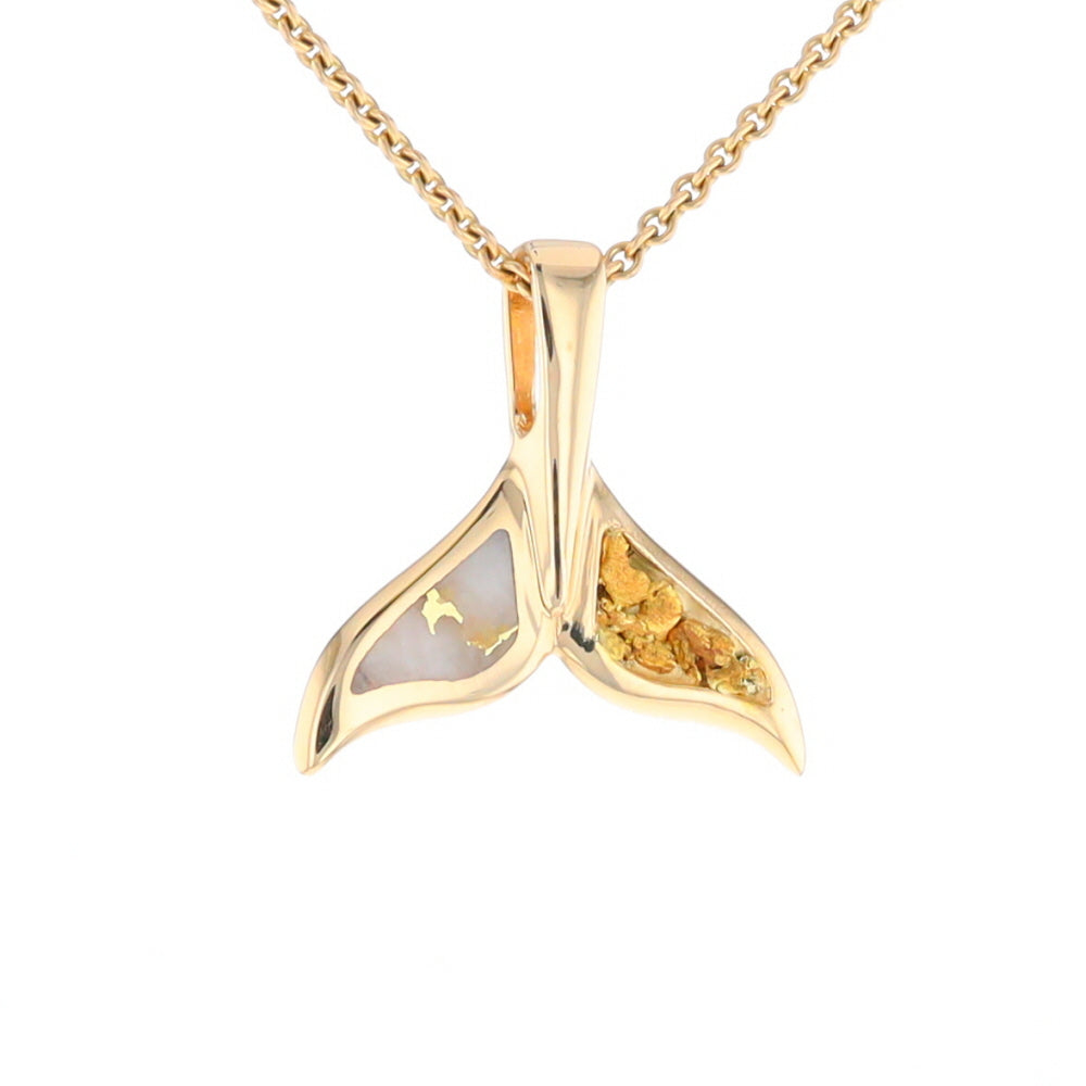 Whale Tail Necklaces Natural Gold Quartz and Nuggets Inlaid Pendant