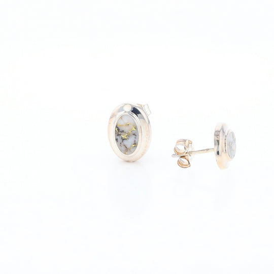 Sterling Silver Gold Quartz Inlaid Oval Stud Earrings - G3