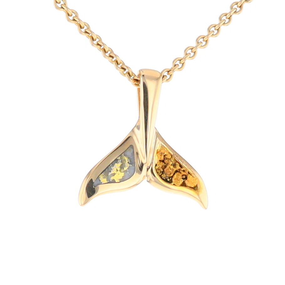 Whale Tail Necklaces Natural Gold Quartz and Nuggets Inlaid Pendant