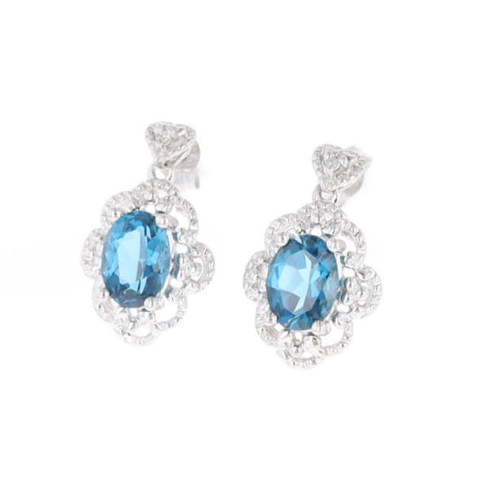 London Blue Topaz in Filigree Setting Dangle Earrings